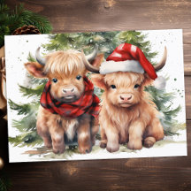 Festif Highland Cow Farm Animaux Joyeux Noël