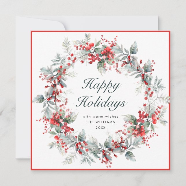 Cartes Pour Fêtes Annuelles Festif Holly Berry Noël Wreath Boho (Devant)