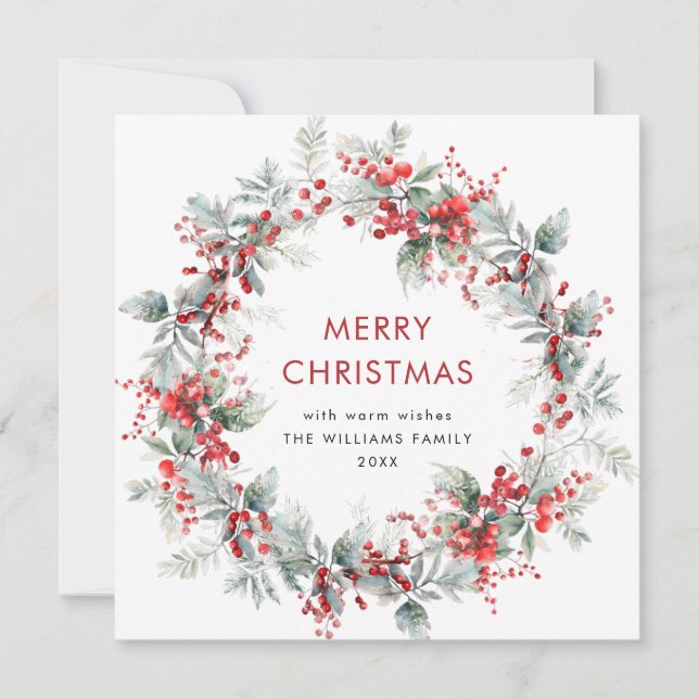 Cartes Pour Fêtes Annuelles Festif Holly Berry Wreath de Noël rustique (Devant)