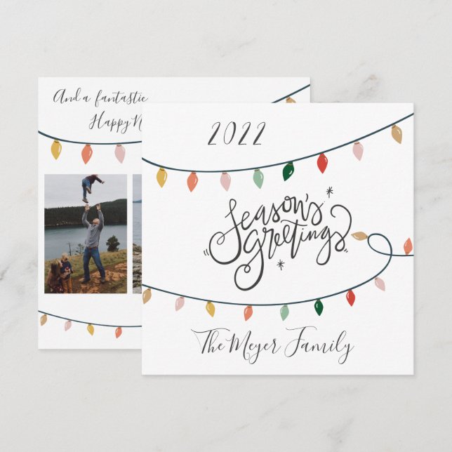 Cartes Pour Fêtes Annuelles Festif Joyeuses Fêtes feux de Noël 3 Photo (Devant / Derrière)