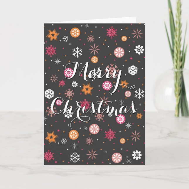 Cartes Pour Fêtes Annuelles Festif "Joyeux Noël" flocons de neige étoiles bril (Devant)