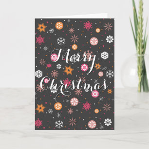 Cartes Pour Fêtes Annuelles Festif "Joyeux Noël" flocons de neige étoiles bril
