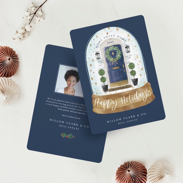 Cartes Pour Fêtes Annuelles Festif Marine Aquarelle Porte de neige Globe (Créateur téléchargé)