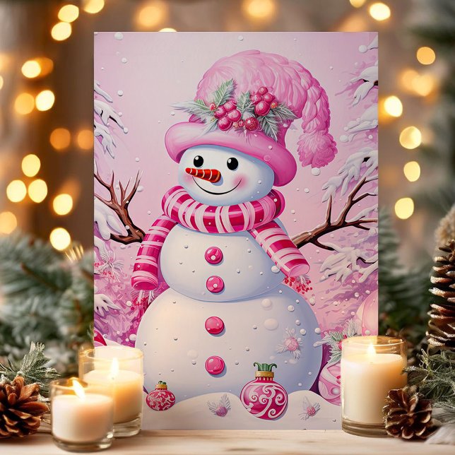 Cartes Pour Fêtes Annuelles Festif mignon Pink Snowman Noël (Créateur téléchargé)