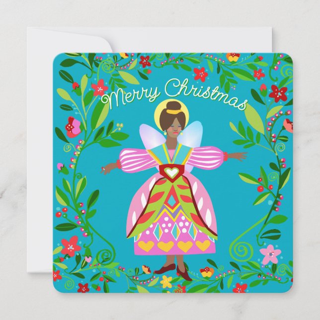 Cartes Pour Fêtes Annuelles Festif moderne Folk Angel Africain-Américain (Devant)