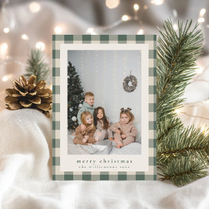 Cartes Pour Fêtes Annuelles Festif moderne Vert Plaid Rustique Photo Noël