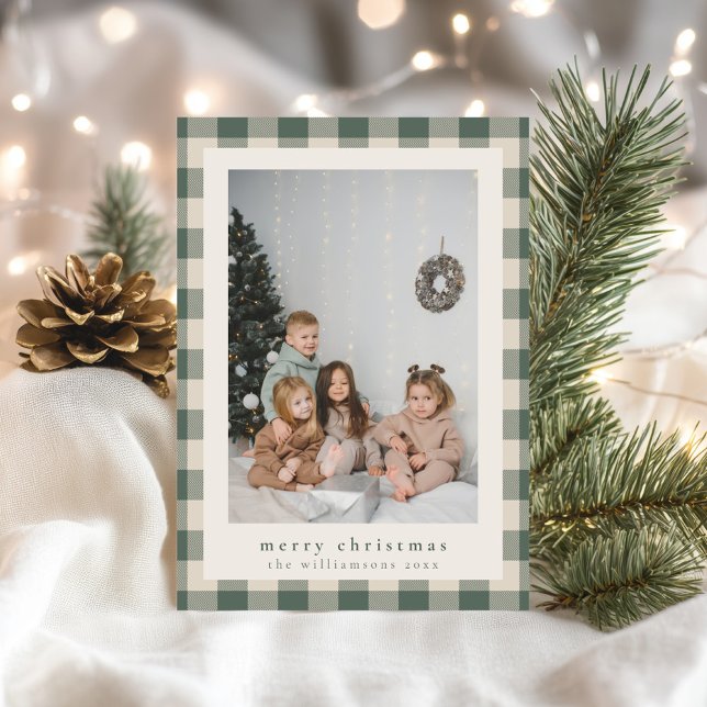 Cartes Pour Fêtes Annuelles Festif moderne Vert Plaid Rustique Photo Noël (Créateur téléchargé)