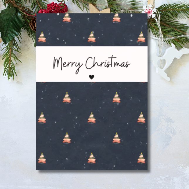 Cartes Pour Fêtes Annuelles Festif Motif d'arbre de Noël en bleu nuit (Créateur téléchargé)