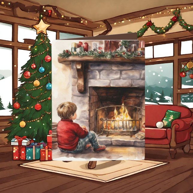 Cartes Pour Fêtes Annuelles Festif Noël aquarelle garçon ajouter un texte (Créateur téléchargé)