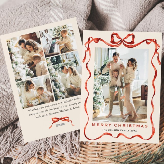 Cartes Pour Fêtes Annuelles Festif Noël Boho Red Bow Ribbon 5 Photo (Créateur téléchargé)