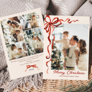 Cartes Pour Fêtes Annuelles Festif Noël Boho Red Bow Ribbon 5 Photo