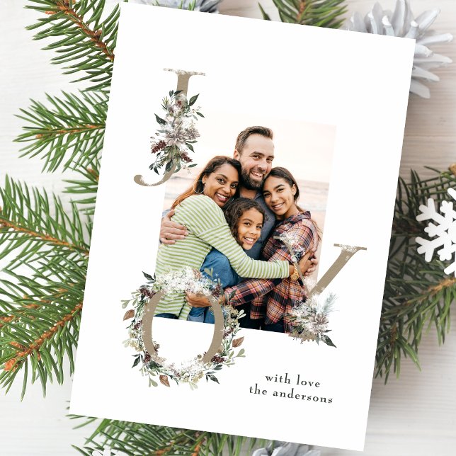 Cartes Pour Fêtes Annuelles Festif Noël Floral Alphabet JOY Photo (Créateur téléchargé)