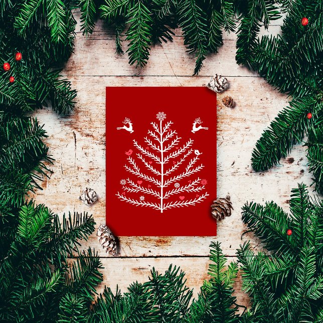 Cartes Pour Fêtes Annuelles Festif Nordic Christmas Tree Cerf rouge foncé (Créateur téléchargé)