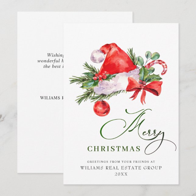 Cartes Pour Fêtes Annuelles Festif Père Noël Casquette Noël Entreprise (Devant / Derrière)