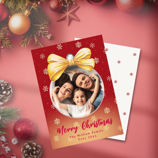 Cartes Pour Fêtes Annuelles Festif Photo Ornement Noël Nom de famille (Festive Photo Ornament Christmas Family Name Holiday Card)
