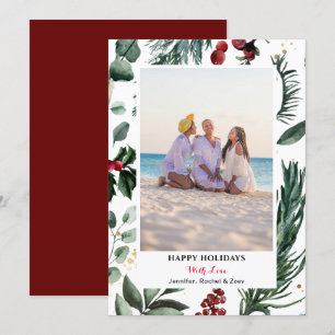 Cartes Pour Fêtes Annuelles Festif Pine verte Bough Berry Joyeux Noël