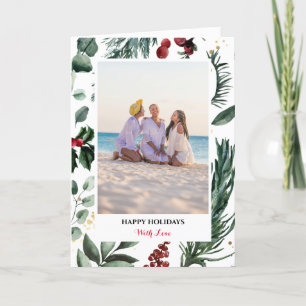 Cartes Pour Fêtes Annuelles Festif Pine verte Bough Berry Joyeux Noël