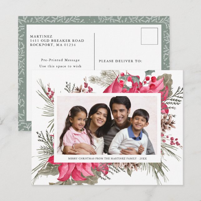 Cartes Pour Fêtes Annuelles Festif Poinsettia Floral Photo (Devant / Derrière)