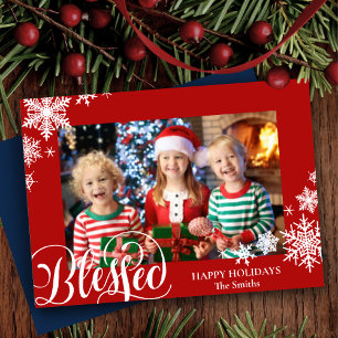 Cartes Pour Fêtes Annuelles Festif Red Snowflakes Script moderne Simple Photo