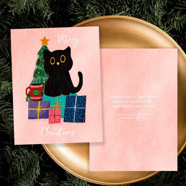Cartes Pour Fêtes Annuelles Festif rose Joyeux Noël mignonne Café noir (Front and Back)