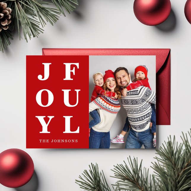Cartes Pour Fêtes Annuelles Festif Rouge Joyeux Une photo Noël (Festive Red Joyful One Photo Christmas Holiday Card)