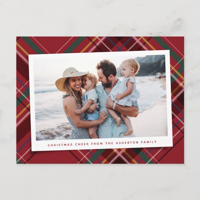 Cartes Pour Fêtes Annuelles Festif rouge Noël plaid une photo (Devant)