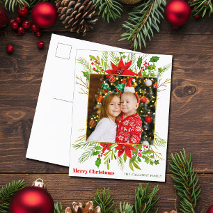 Cartes Pour Fêtes Annuelles Festif Rouge Poinsettia Floral Christmas Kids Phot