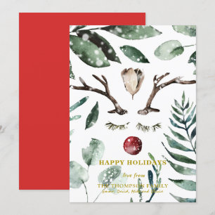 Cartes Pour Fêtes Annuelles Festif Rouge vert feuillage Eucalyptus Magnolia
