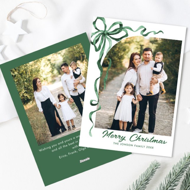 Cartes Pour Fêtes Annuelles Festif Sage vert Noël Bow Ribbon 2 Photo (Créateur téléchargé)