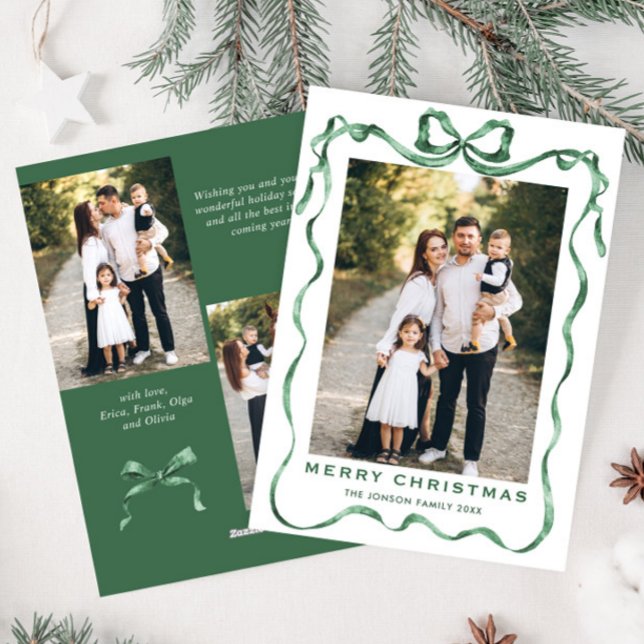 Cartes Pour Fêtes Annuelles Festif Sage vert Noël Bow Ribbon 3 Photo (Créateur téléchargé)