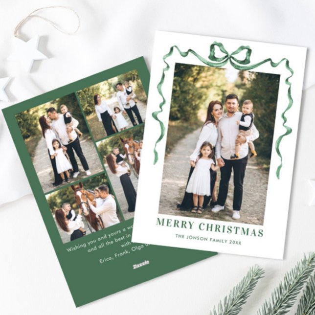 Cartes Pour Fêtes Annuelles Festif Sage vert Noël Bow Ribbon 5 Photo (Créateur téléchargé)