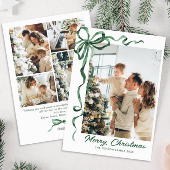 Cartes Pour Fêtes Annuelles Festif Sage vert Noël Bow Ribbon 5 Photo (Créateur téléchargé)
