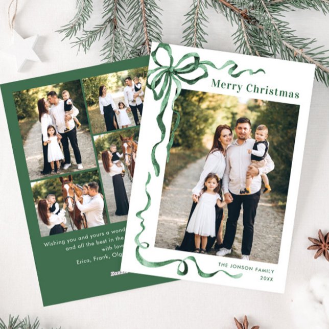 Cartes Pour Fêtes Annuelles Festif Sage vert Noël Bow Ribbon 5 Photo (Créateur téléchargé)