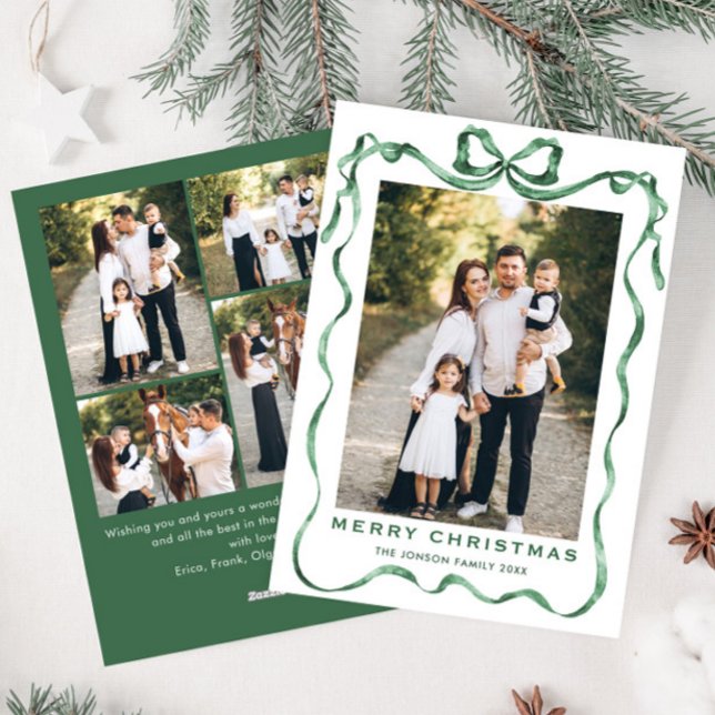 Cartes Pour Fêtes Annuelles Festif Sage vert Noël Bow Ribbon 5 Photo (Créateur téléchargé)