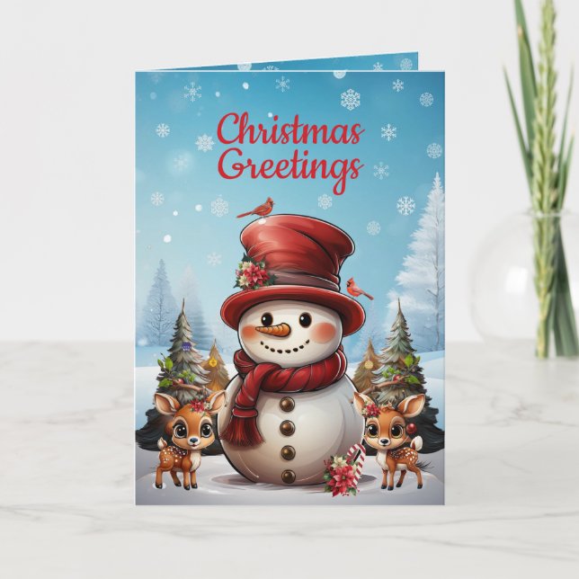 Cartes Pour Fêtes Annuelles Festif Snowman Reindeer Snowflake Photo ☃️ 🦌 🎄 (Devant)