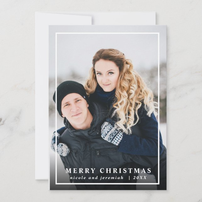 Cartes Pour Fêtes Annuelles Festif Tartan Gris Rouge Joyeux Noël Photo (Devant)
