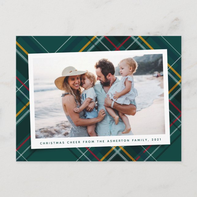 Cartes Pour Fêtes Annuelles Festif vert Noël plaid une photo (Devant)