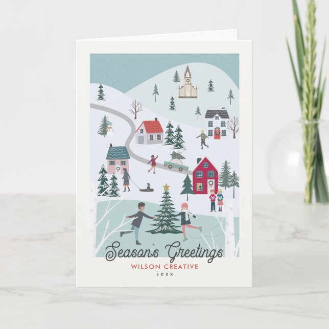 Cartes Pour Fêtes Annuelles Festif Village de Noël Logo Entreprise (Devant)