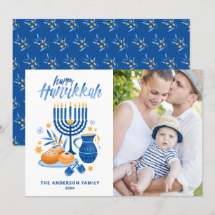Cartes Pour Fêtes Annuelles Festive Aquarelle Menorah Happy Hanoukka Photo