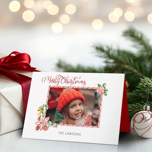 Cartes Pour Fêtes Annuelles Festive Candy Cane Merry Christmas One Photo (Créateur téléchargé)