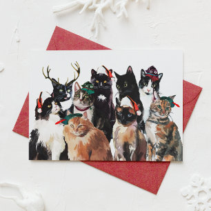 Cartes Pour Fêtes Annuelles Festive Chats Aquarelle Clowder Joyeux Vacances