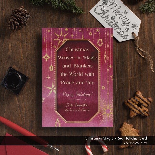 Cartes Pour Fêtes Annuelles Festive Christmas Star : Red and Gold Photo (Christmas Magic Red Gold Stars Holiday Card)
