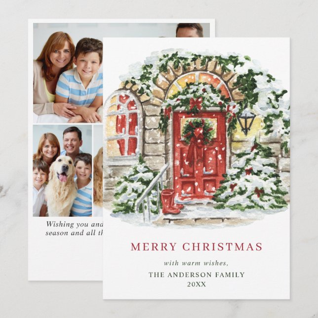Cartes Pour Fêtes Annuelles Festive Country House Noël Salutation 4 Photo (Devant / Derrière)