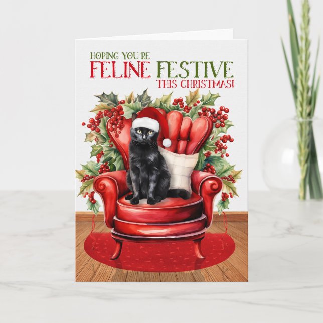 Cartes Pour Fêtes Annuelles Festive de Noël noir Bombay Fat FELINE (Devant)