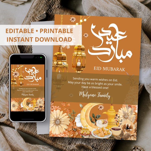 Cartes Pour Fêtes Annuelles Festive Eid Mubarak Card - Autumn Flowers (Créateur téléchargé)