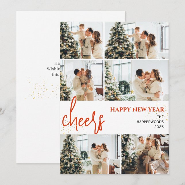 Cartes Pour Fêtes Annuelles Festive | Élégant Collage photo du Nouvel An (Devant / Derrière)