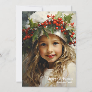 Cartes Pour Fêtes Annuelles Festive fille Vintage avec la baie sainte souriant