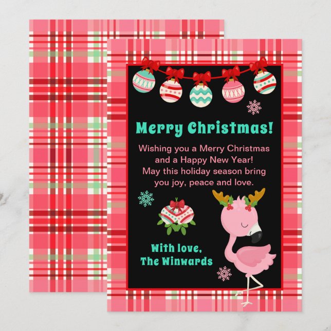 Cartes Pour Fêtes Annuelles Festive Flamingo Merry Christmas (Devant / Derrière)