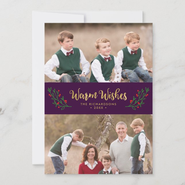 Cartes Pour Fêtes Annuelles Festive Foliage Chaleureux Voeux Violet Photo de v (Devant)