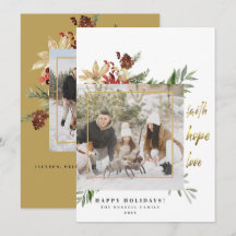 Festive Gold Faith Hope Love Two Photo Christmas